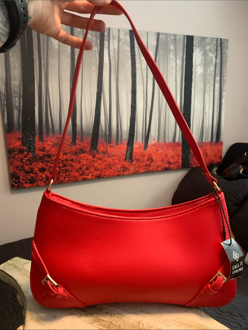 Red Shoulder Bag - Sleek Everyday Handbag